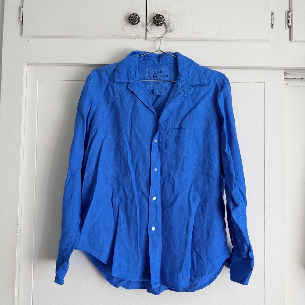 Frank & Eileen “Eileen” Linen Blouse - Blue